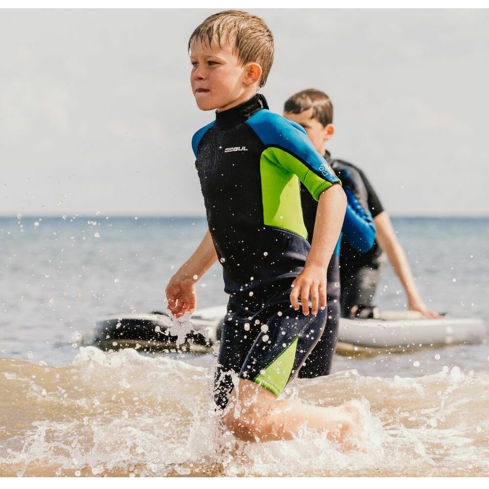 2025 Gul Junior Response 3/2mm Back Zip Shorty Wetsuit RE3322-C1 - Navy / Lime